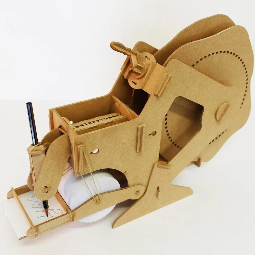 Scriblo writing automaton with two-axis gimbal and cam-driven pencil